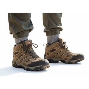 Merrell Moab 2 Mid Waterproof Hiking Boots Men's Size 9W Walnut Brown Vibram EUC